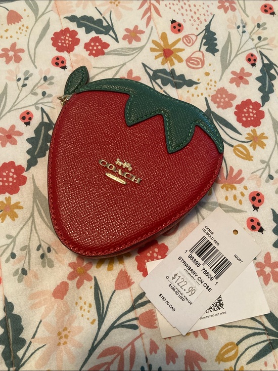 Coach Accessories - Coach Red Strawberry Coin Case with Green Top